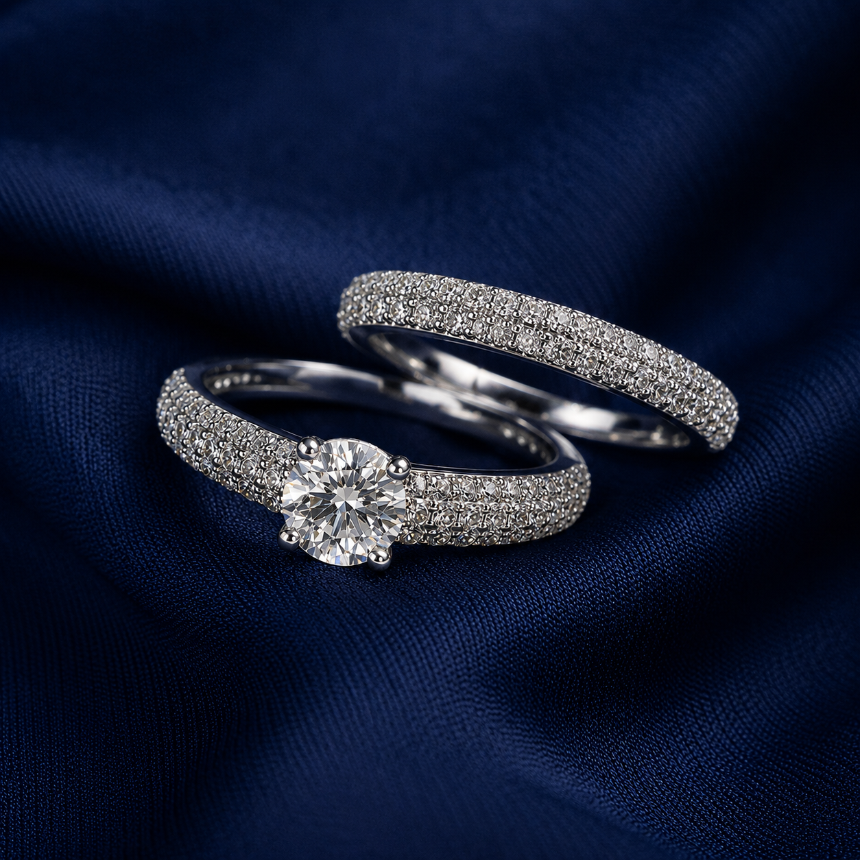 Sterling Silver Three-Row Pavé Stack Band for Women - Silver Finish - alternate view 3