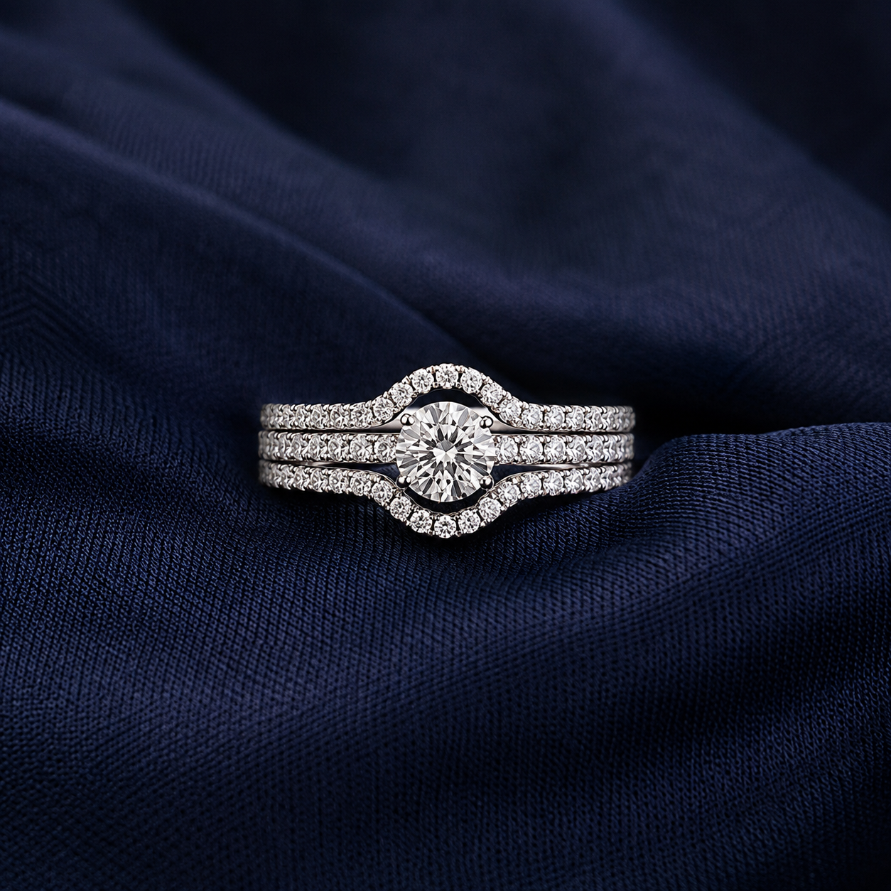 Sterling Silver Chevron Pavé Stack Ring for Women - Silver Finish - alternate view 2