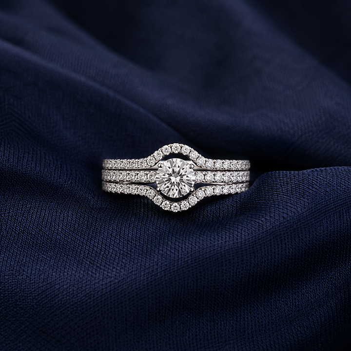 Sterling Silver Chevron Pavé Stack Ring for Women - Silver Finish - alternate view 2
