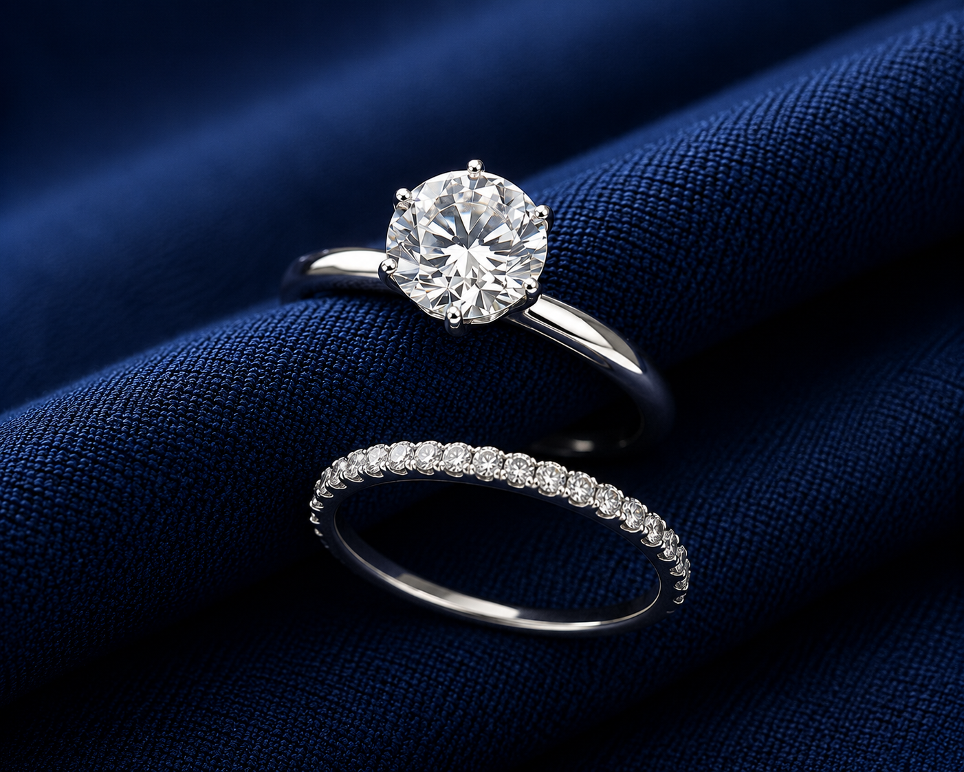 Sterling Silver Round Solitaire and Eternity Stack for Women - Silver Finish - front view