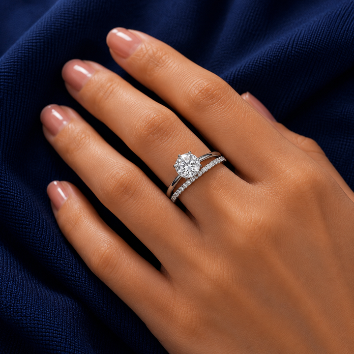 Sterling Silver Round Solitaire and Eternity Stack for Women - Silver Finish - alternate view 2