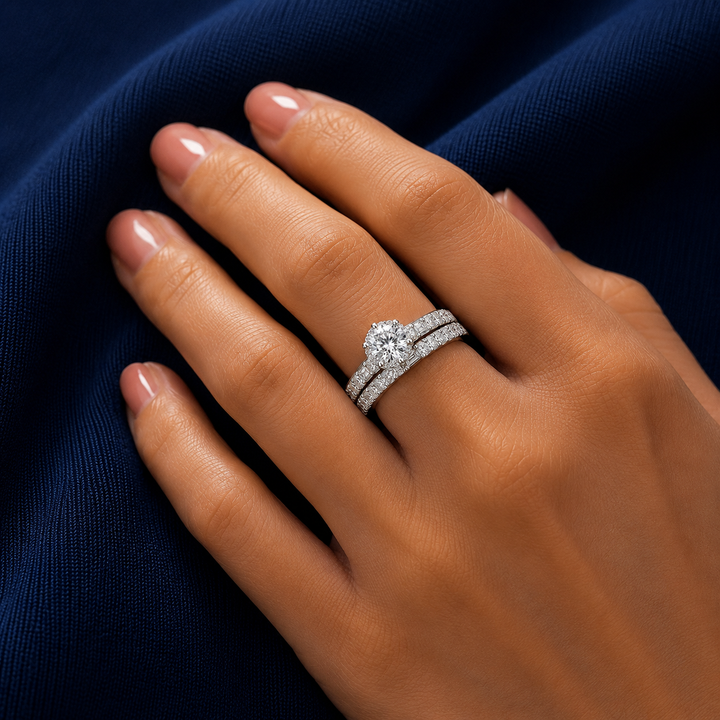 Sterling Silver Round Halo and Baguette Stack for Women - Silver Finish - alternate view 2