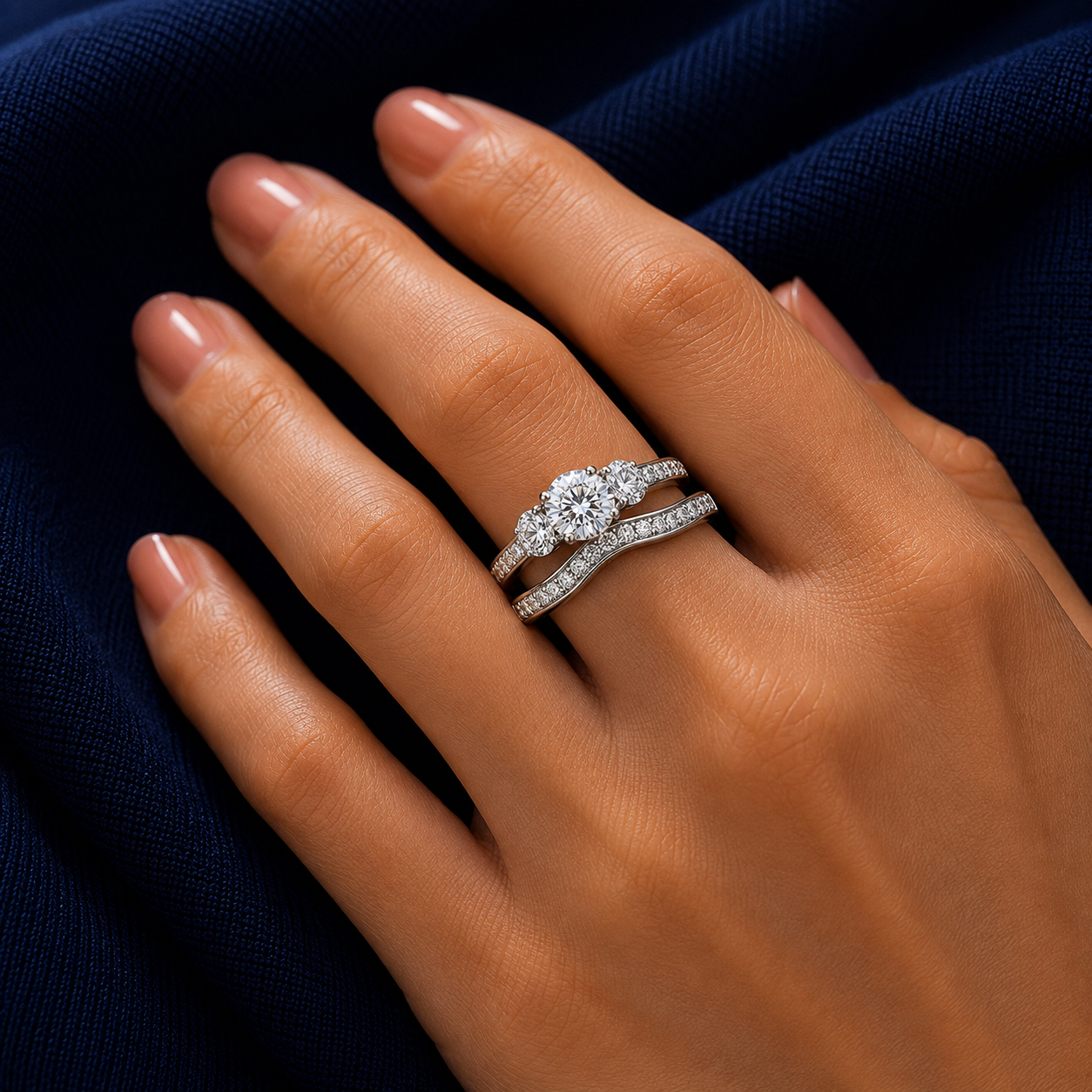 Sterling Silver Marquise Cluster Chevron Ring for Women - Silver Finish - front view