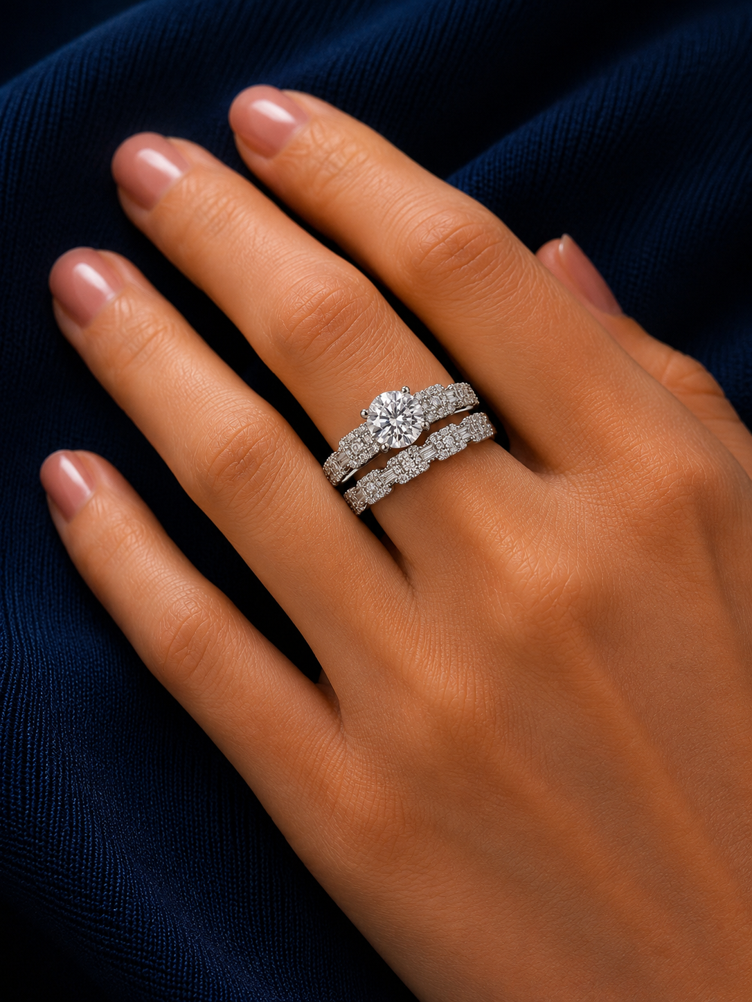 Sterling Silver Three-Stone Bridal Stack Ring for Women - Silver Finish - alternate view 2