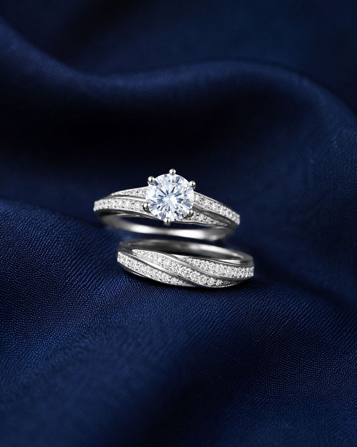 Sterling Silver Round Solitaire Multi-Band Stack for Women - Silver Finish - front view