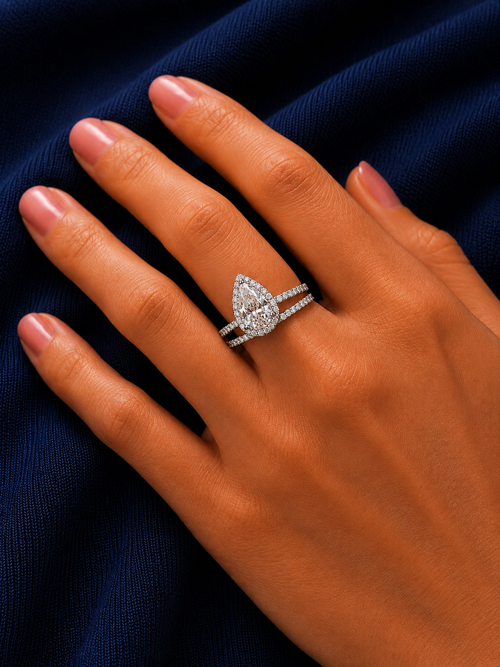 Sterling Silver Pear Solitaire and Eternity Stack for Women - Silver Finish - alternate view 2