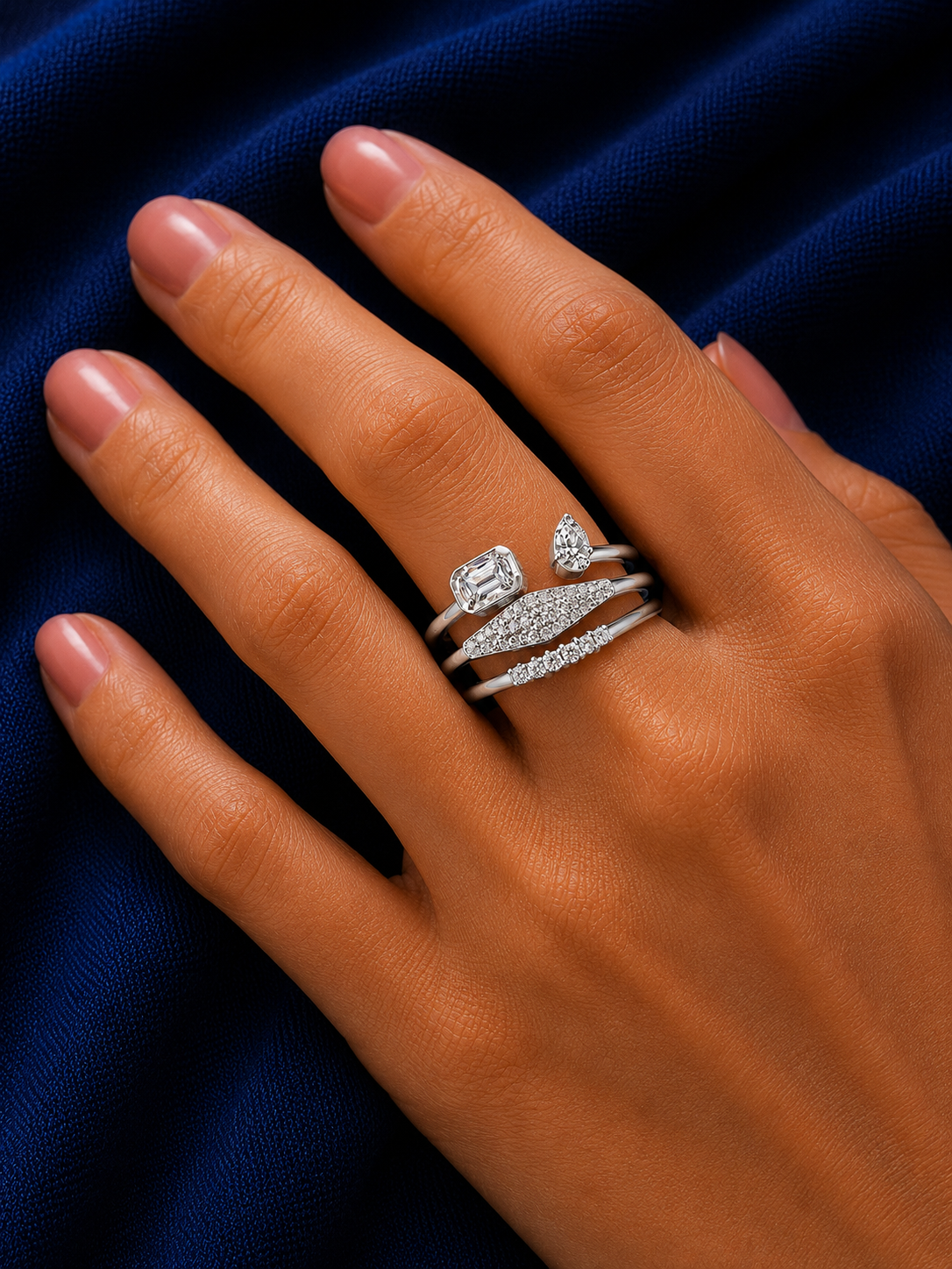 Sterling Silver Asymmetric Emerald-Cut Open Ring for Women - Silver Finish - alternate view 2