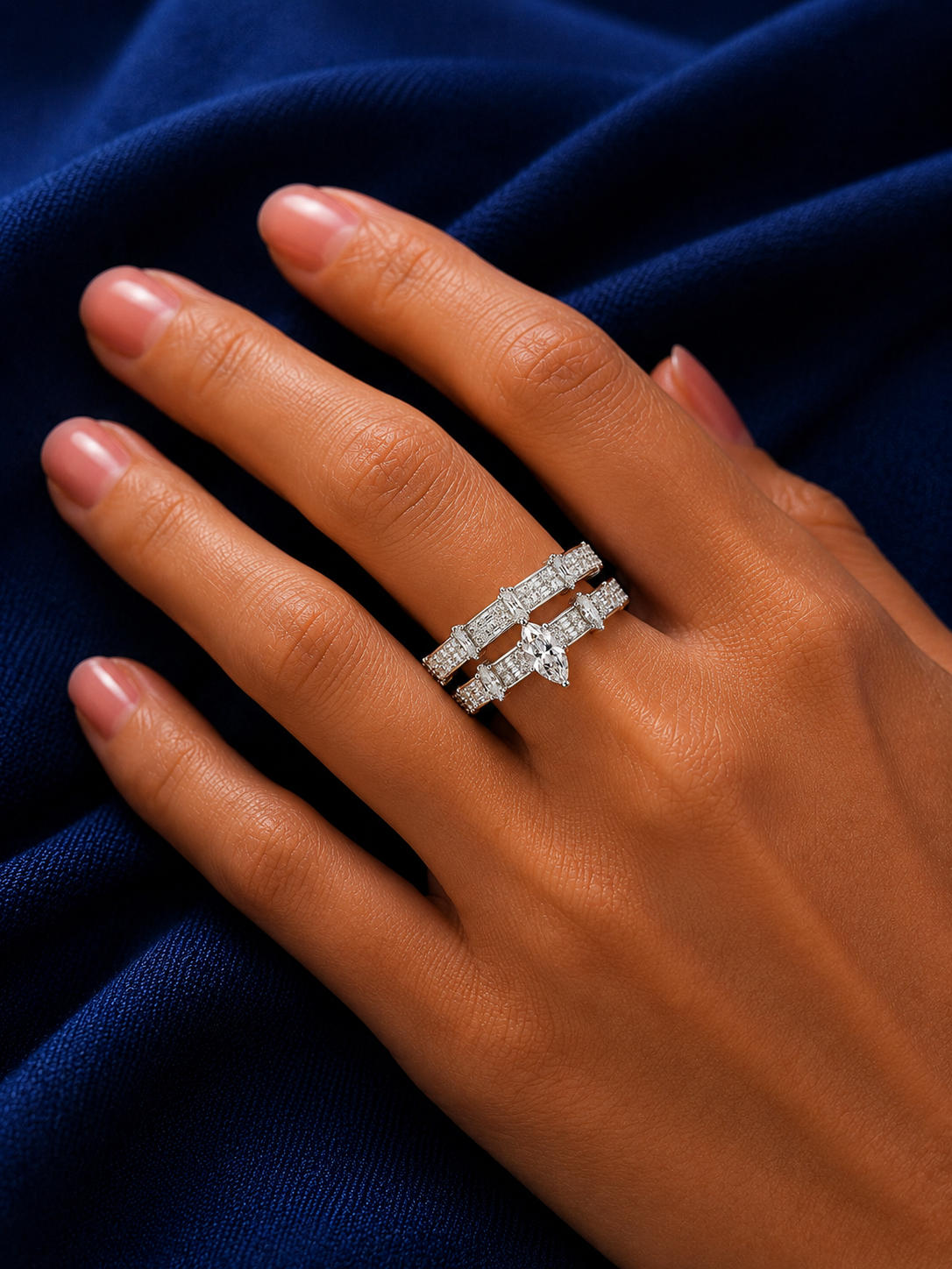 Sterling Silver Marquise Centre Double-Band Ring for Women - Silver Finish - alternate view 2