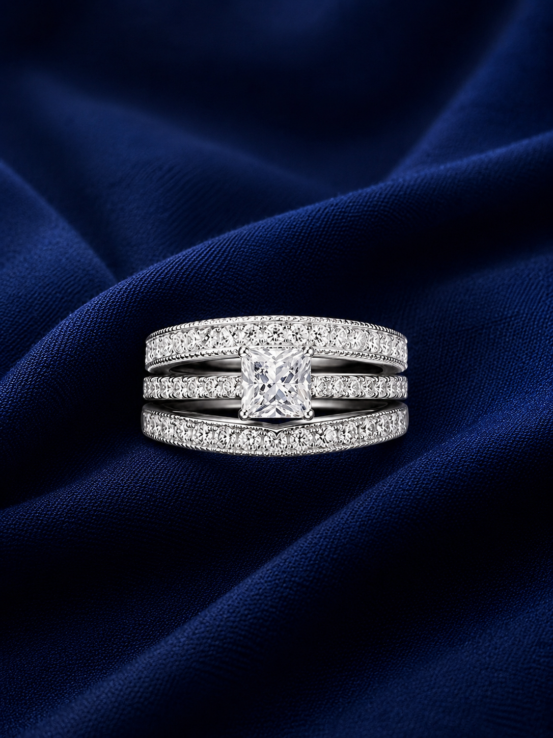 Sterling Silver Princess-Cut Stackable Ring Set for Women - Silver Finish - alternate view 2