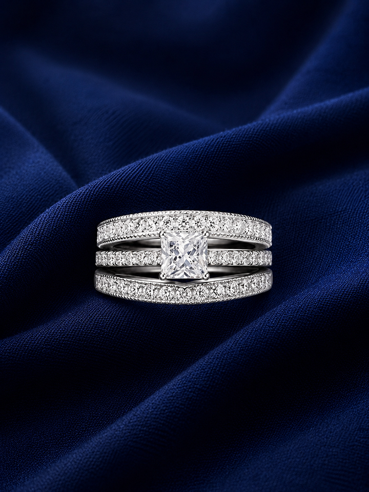 Sterling Silver Princess-Cut Stackable Ring Set for Women - Silver Finish - alternate view 2