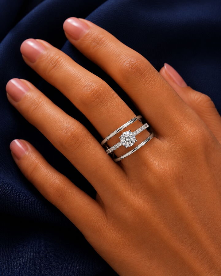 Sterling Silver Floating Round Solitaire Multi-Band Ring for Women - Silver Finish - alternate view 2