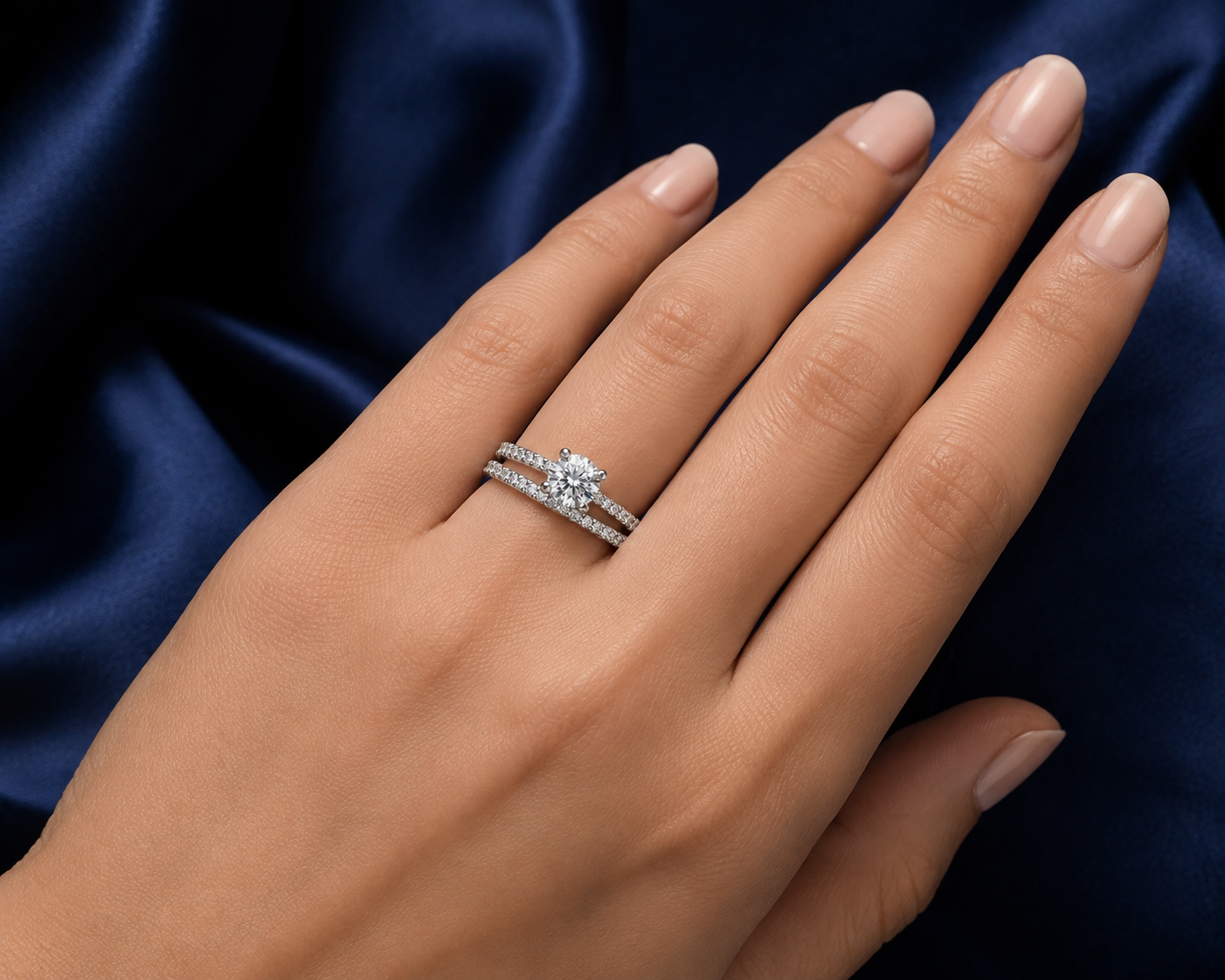 Sterling Silver Round Solitaire Triple-Pavé Ring for Women - Silver Finish - alternate view 2