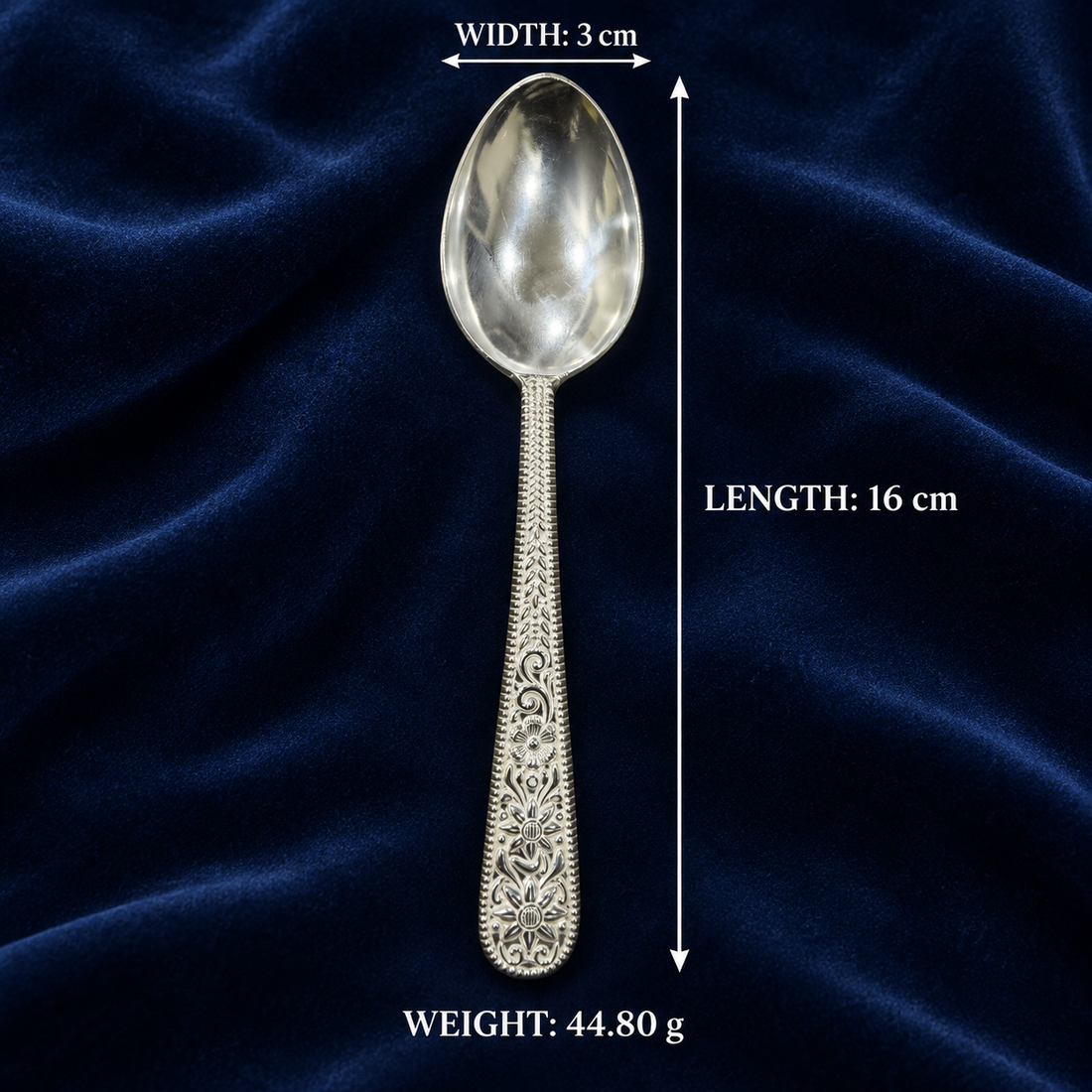 Pure Silver Ornate Dining Spoon - 16 cm - Image 3