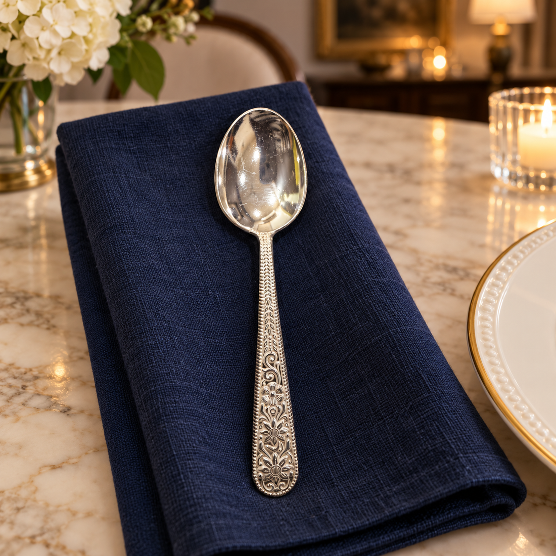 Pure Silver Ornate Spoon - 13 cm - Image 4