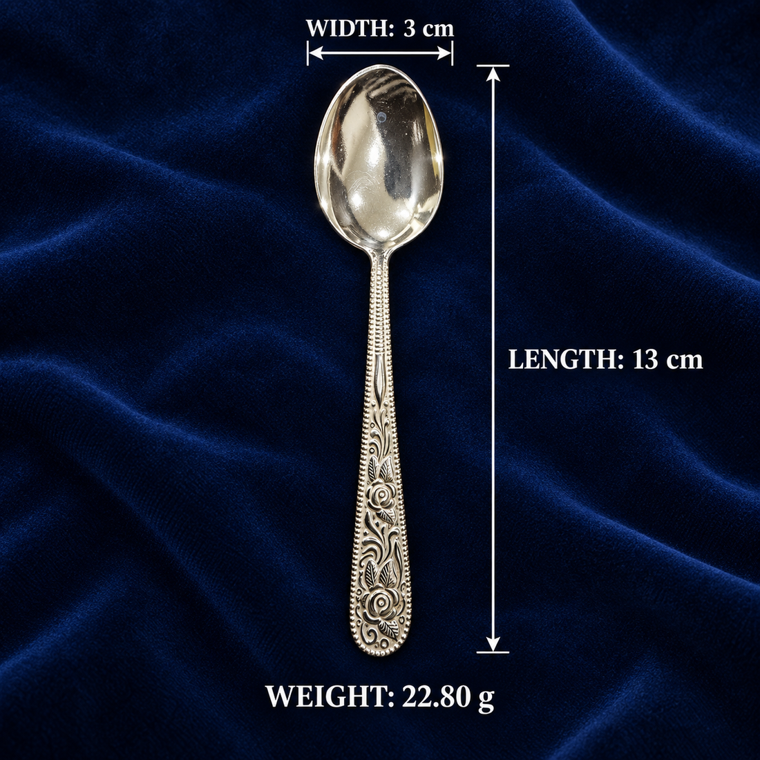 Pure Silver Ornate Spoon - 13 cm - SP011 - Image 3
