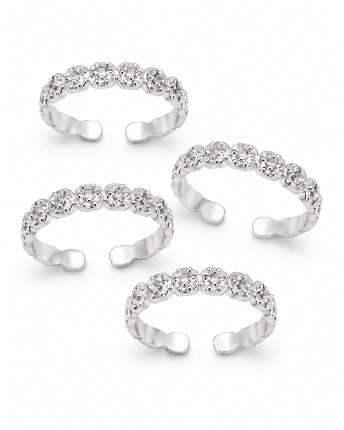 925 Sterling Silver Women's Braided Texture Band Toe Rings - Set of 4 - White Background