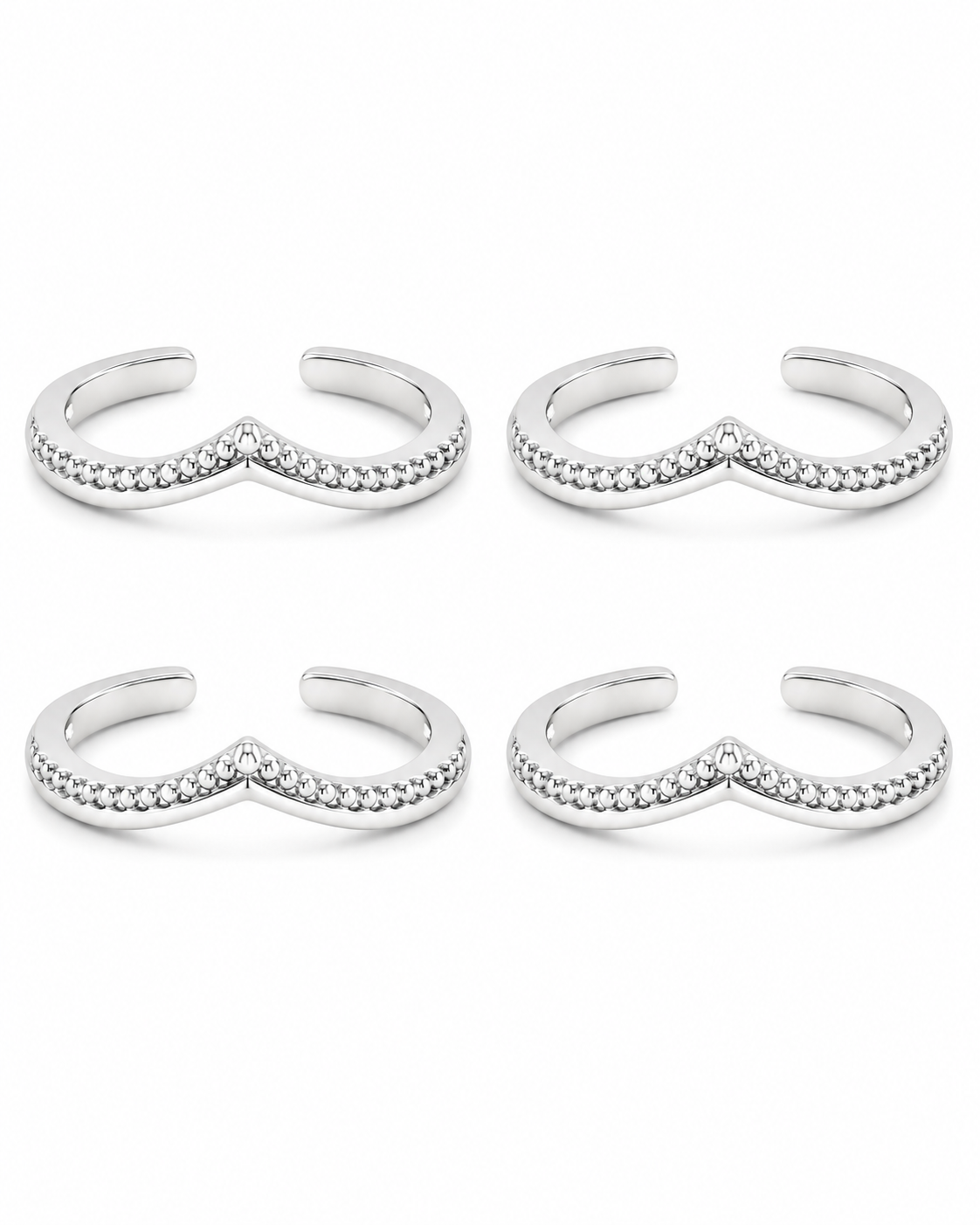925 Sterling Silver Women's Chevron Texture Band Toe Rings - Set of 4 - White Background