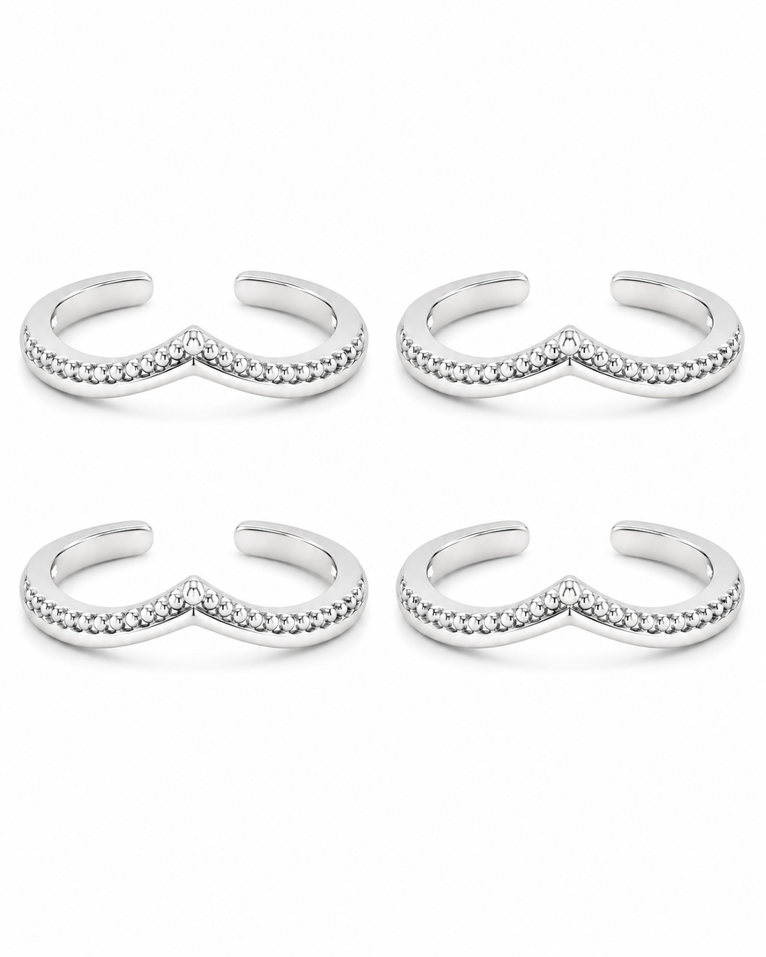 925 Sterling Silver Women's Chevron Texture Band Toe Rings - Set of 4 - White Background
