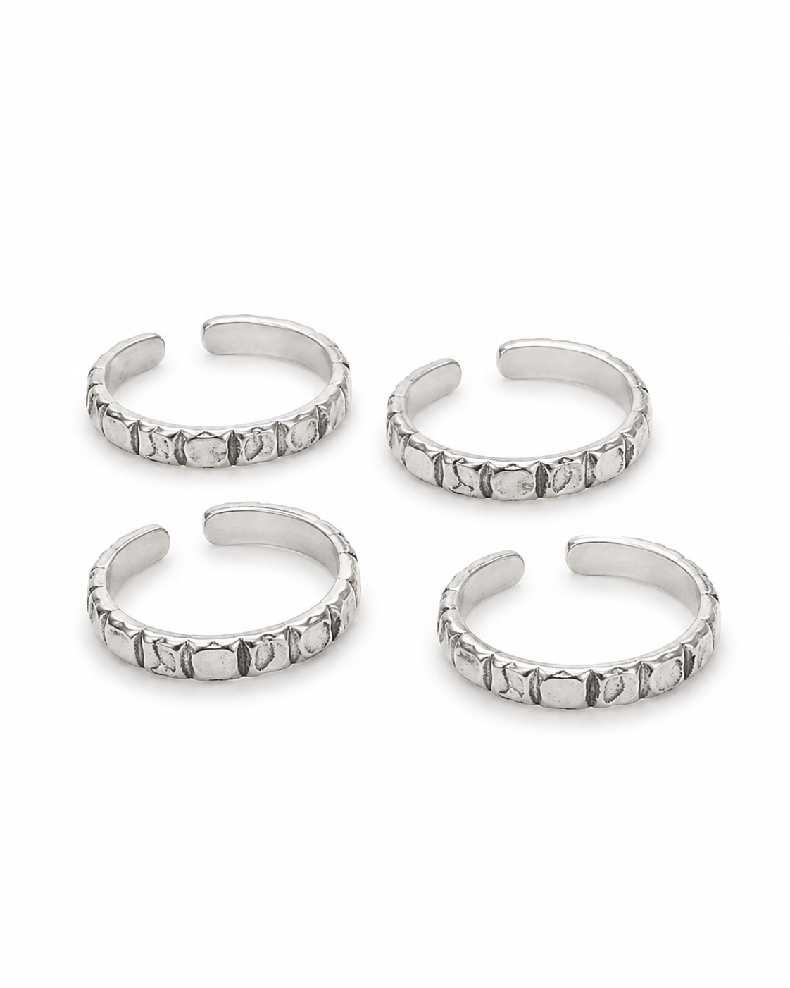 925 Sterling Silver Women's Beaded Edge Band Toe Rings - Set of 4 - White Background
