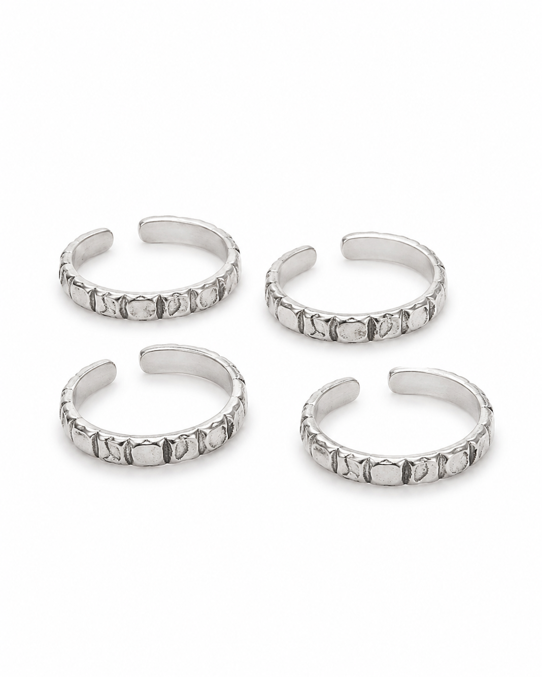 925 Sterling Silver Women's Beaded Edge Band Toe Rings - Set of 4 - White Background