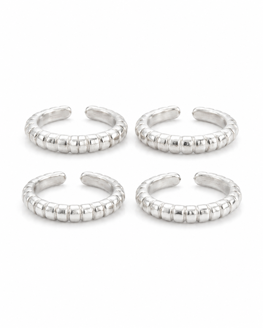 925 Sterling Silver Women's Crystal Row Band Toe Rings - Set of 4 - White Background