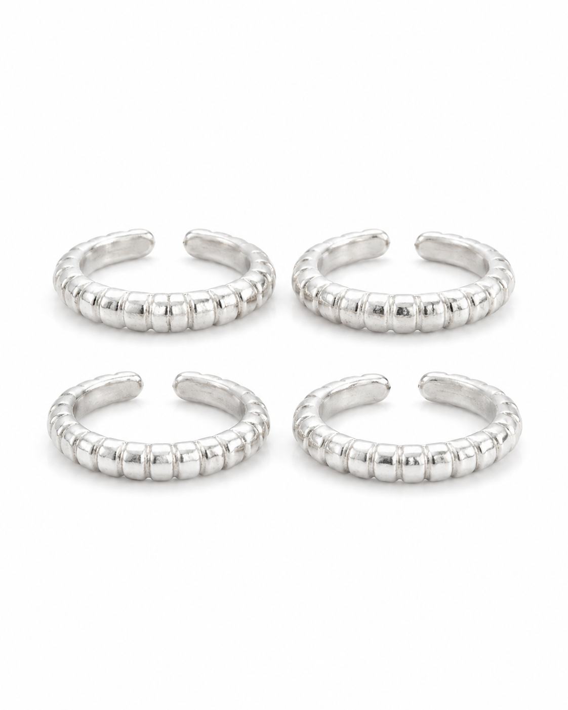 925 Sterling Silver Women's Classic Crystal Row Band Toe Rings - Set of 4 - White Background