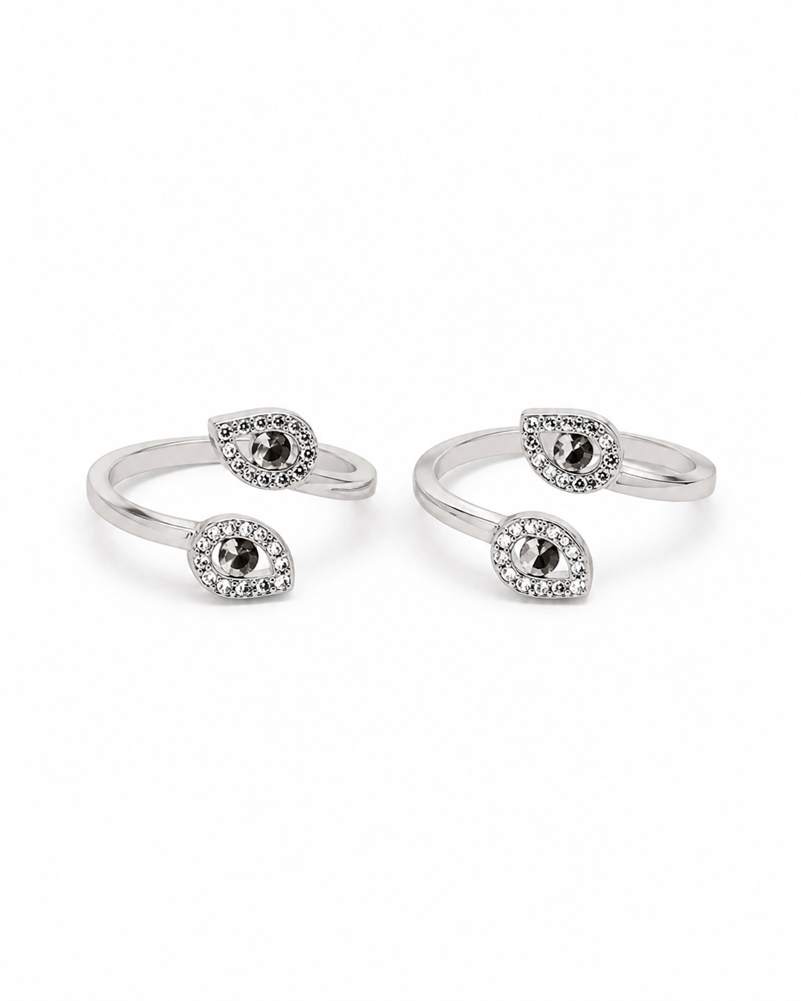 925 Sterling Silver Women's Twin Black Stone Toe Rings - Pair - White Background