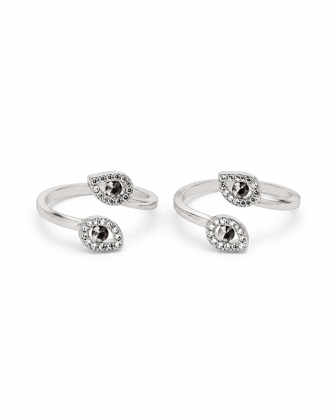 925 Sterling Silver Women's Twin Black Stone Toe Rings - Pair - White Background