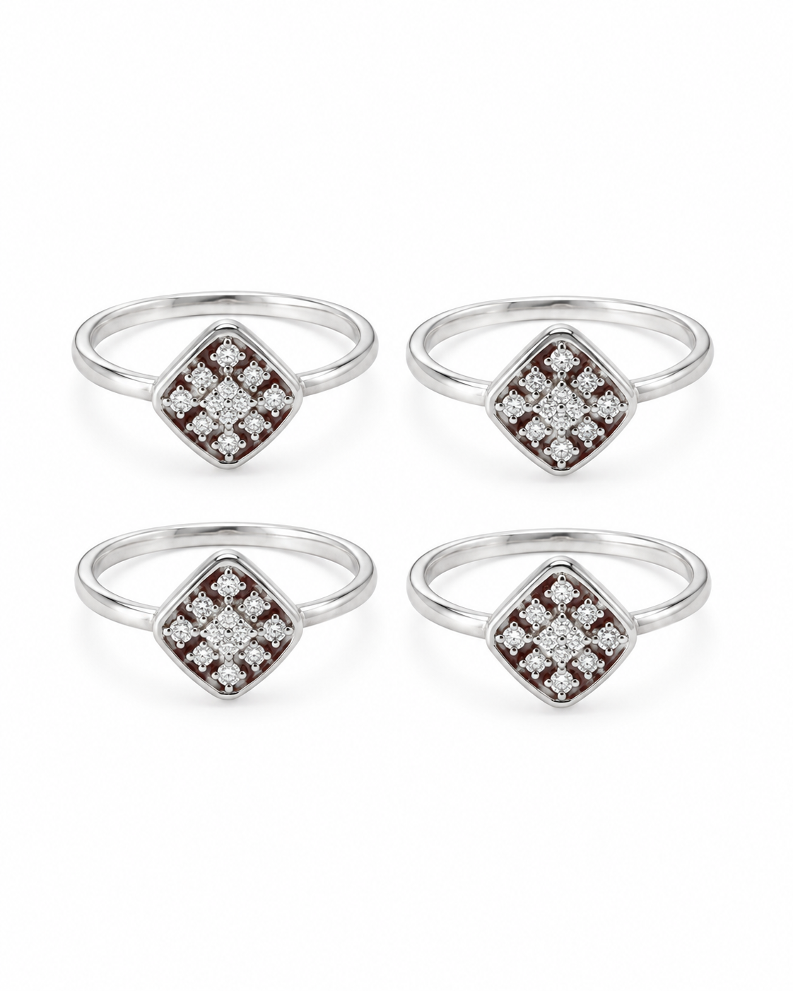 925 Sterling Silver Women's Square Lattice Toe Rings - Set of 4 - White Background