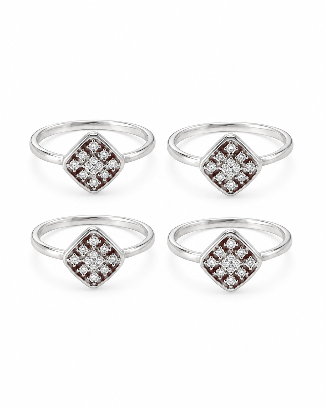 925 Sterling Silver Women's Square Lattice Toe Rings - Set of 4 - White Background