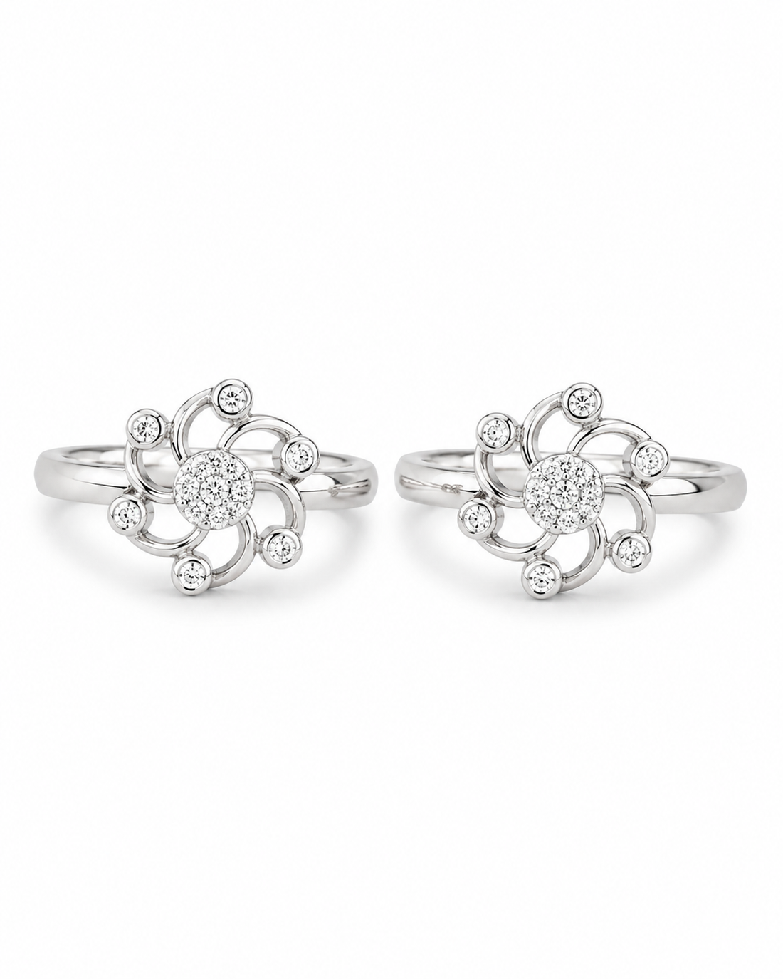 925 Sterling Silver Women's Floral Swirl Toe Rings - Pair - White Background