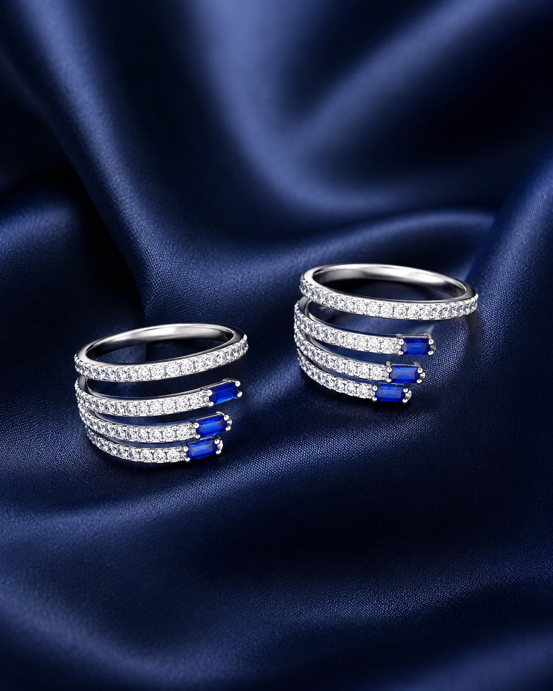 925 Sterling Silver Women's Blue Bar Multi-Row Toe Rings - Pair - Navy Blue Background